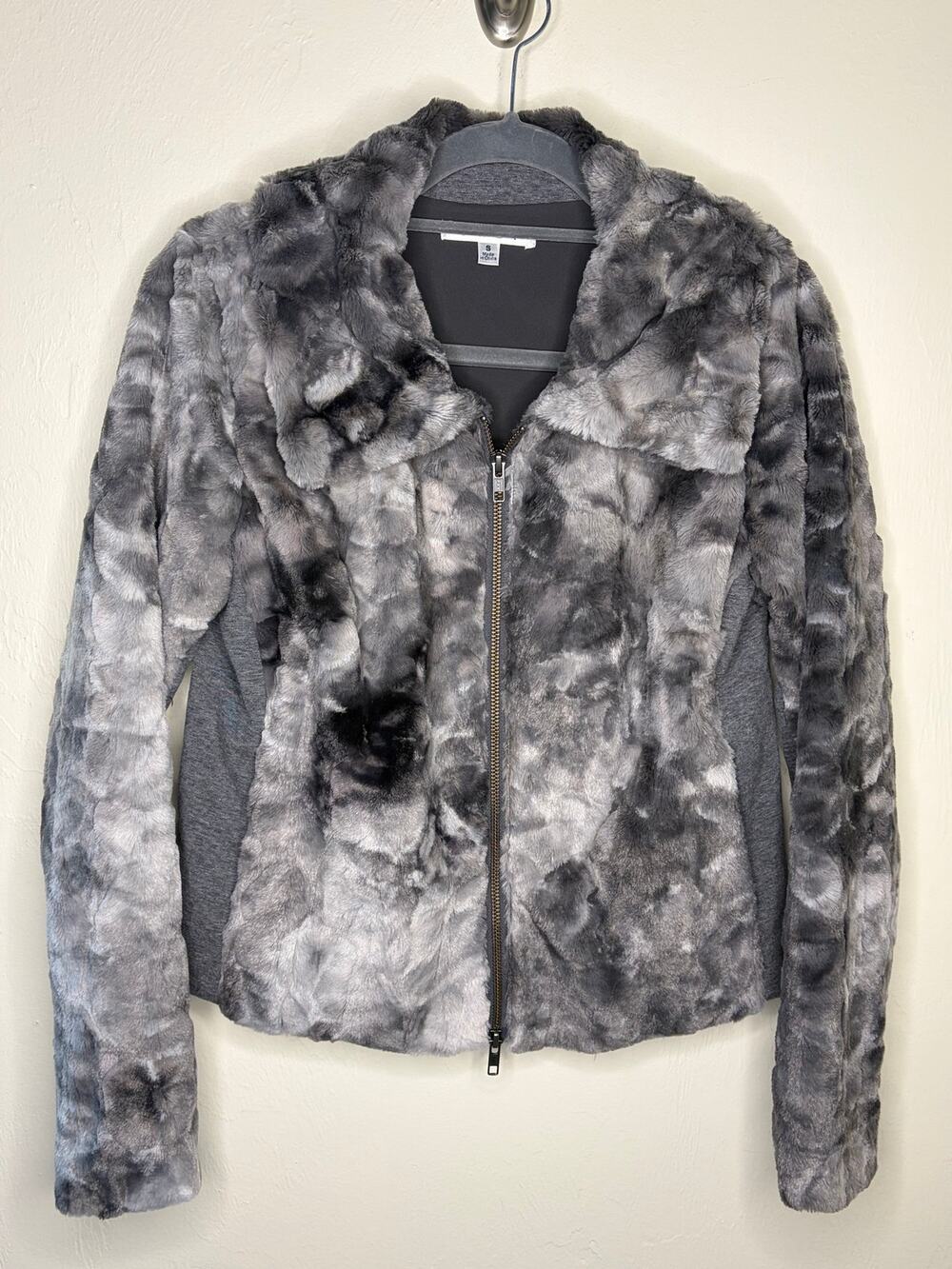 CAbi Evening Bomber Faux Fur Jacket Gray Style 150 Size S
